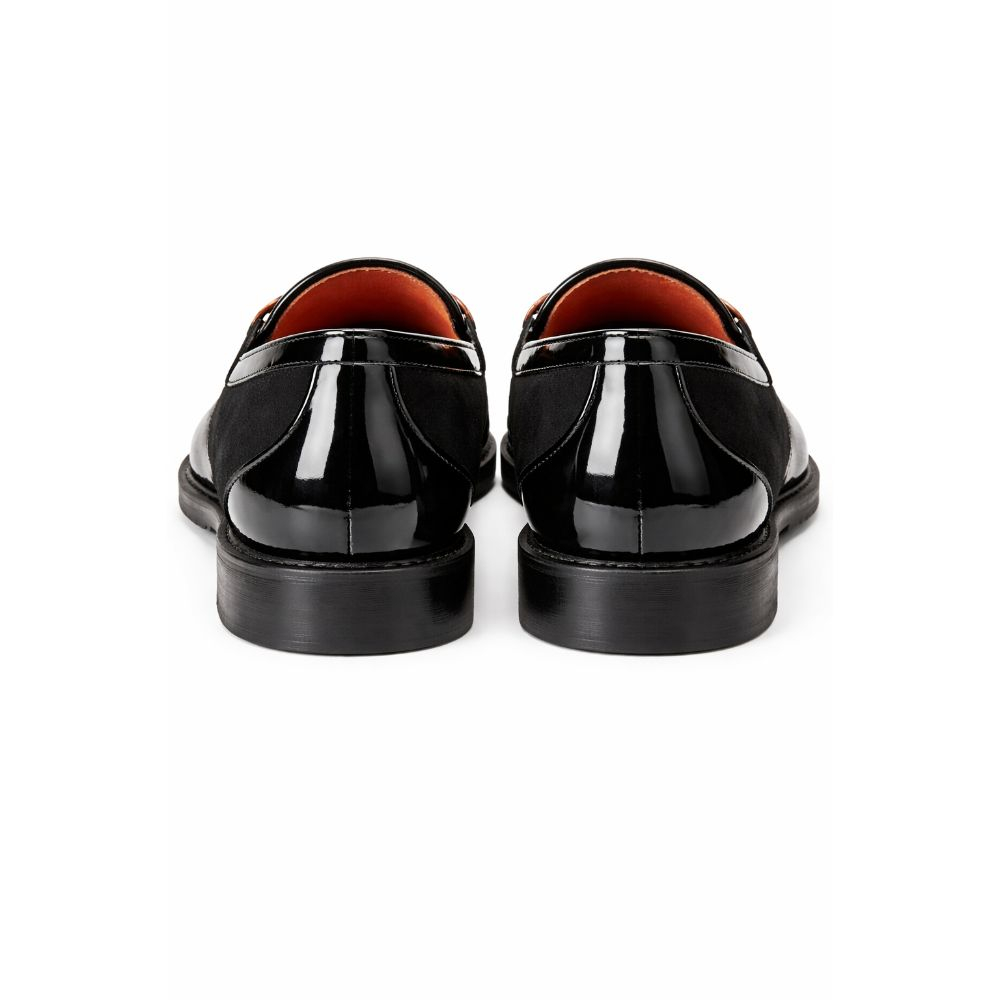 Mens Black Slip On Loafer with Metal Bar Detail